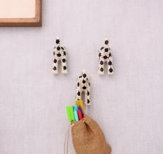 Black White Ceramic Dog Tail Shaped Wall Hooks-3 Pieces