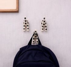 Black White Ceramic Dog Tail Shaped Wall Hooks-3 Pieces