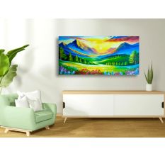 Radiant Valley Sunrise Canvas Painting by Artist Prathvishree 60 x 120 cm