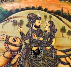 Adorning Camel with Riders Tanjore Art Painting in Antique Finish