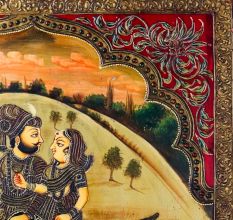 Adorning Camel with Riders Tanjore Art Painting in Antique Finish