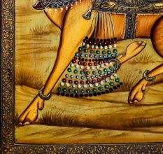 Adorning Camel with Riders Tanjore Art Painting in Antique Finish