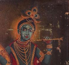 Hand-Painted Canvas Oil Painting of Lord Krishna and Balram
