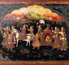 Tanjore Board Painting of Royal Wedding in Antique Finish