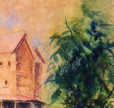 Hand-Painted Water Colour Paper Painting for Decoration
