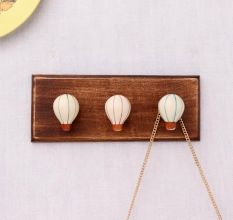 Multicolor Ceramic Hot Air Balloon Modern Kids Wooden Wall Hook