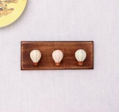Multicolor Ceramic Hot Air Balloon Modern Kids Wooden Wall Hook
