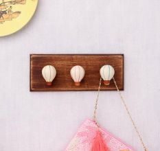 Multicolor Ceramic Hot Air Balloon Modern Kids Wooden Wall Hook