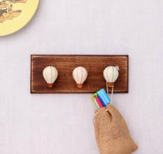 Multicolor Ceramic Hot Air Balloon Modern Kids Wooden Wall Hook