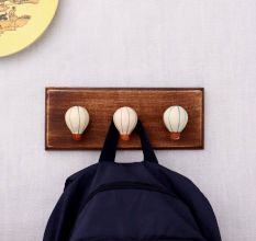 Multicolor Ceramic Hot Air Balloon Modern Kids Wooden Wall Hook
