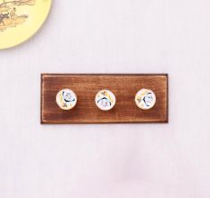 Pink Octagon Ceramic Floral Wooden Wall Hook