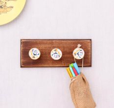 Pink Octagon Ceramic Floral Wooden Wall Hook