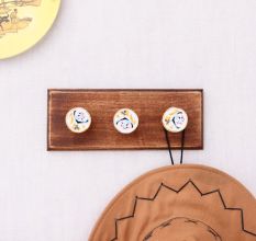 Pink Octagon Ceramic Floral Wooden Wall Hook