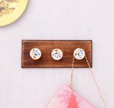 Pink Octagon Ceramic Floral Wooden Wall Hook