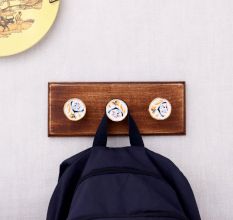 Pink Octagon Ceramic Floral Wooden Wall Hook