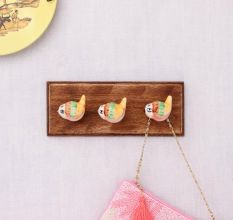 Yellow Green Ceramic Bird Modern Kids Wooden Wall Hook