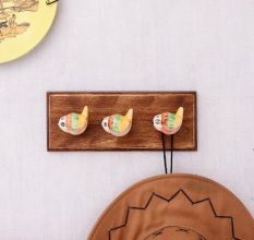 Yellow Green Ceramic Bird Modern Kids Wooden Wall Hook
