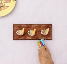 Yellow Green Ceramic Bird Modern Kids Wooden Wall Hook