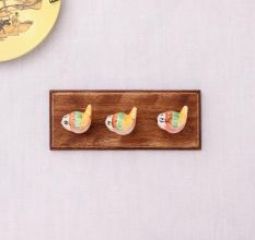 Yellow Green Ceramic Bird Modern Kids Wooden Wall Hook