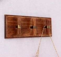 Natural T Bar Wood Brass Wooden Wall Hook