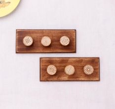 Brown White Modern Floral Wooden Wall Hooks-Pack of 2