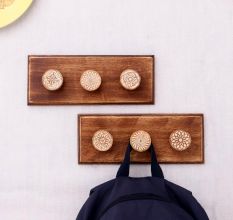 Brown White Modern Floral Wooden Wall Hooks-Pack of 2