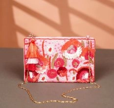 Soft Pink Cotton and Beads Hand Bag for Wedding