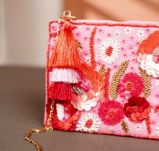 Soft Pink Cotton and Beads Hand Bag for Wedding
