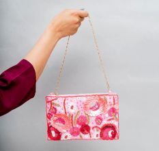 Soft Pink Cotton and Beads Hand Bag for Wedding