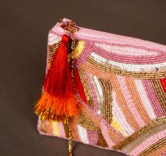 Modern Design Multicolor Cotton and Beads Hand Bag