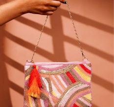 Modern Design Multicolor Cotton and Beads Hand Bag