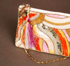 Abstract Wave Design Cotton Beads Hand Bag for Festive Wear