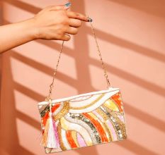 Abstract Wave Design Cotton Beads Hand Bag for Festive Wear