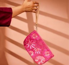 Elegant Pink Cotton Beads Hand Bags for Women