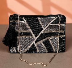 Abstract Pattern Premium Women Hand Bag Made of Cotton and Beads