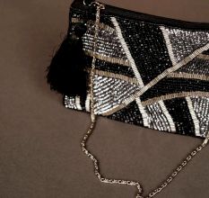 Abstract Pattern Premium Women Hand Bag Made of Cotton and Beads