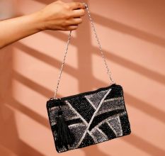 Abstract Pattern Premium Women Hand Bag Made of Cotton and Beads