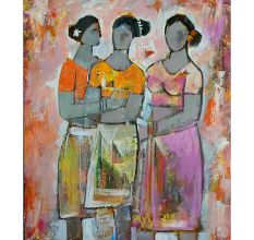 Koottukar Friends Acrylic Canvas Painting by Artist Dr. Maya Subramoni 30 x 24 Inches