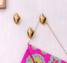 Golden Brass Conch Shell Wall Hooks -3 Pieces