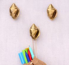 Golden Brass Conch Shell Wall Hooks -3 Pieces