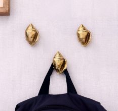 Golden Brass Conch Shell Wall Hooks -3 Pieces