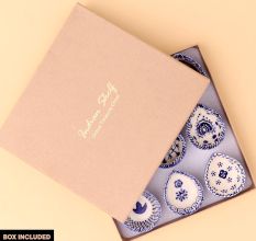 6 Pieces Designer Blue and White Ceramic Diwali Diya For Mandir Decoration