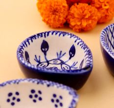 6 Pieces Designer Blue and White Ceramic Diwali Diya For Mandir Decoration