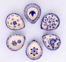 6 Pieces Designer Blue and White Ceramic Diwali Diya For Mandir Decoration