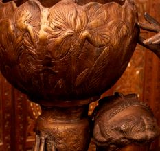 Vintage Brass Lady Figurine with Floral Bowl