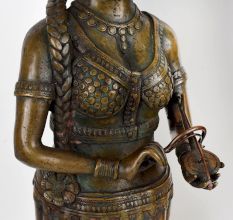 Handcrafted Dark Finish Brass Lady Statue in Tribal Art in Pair