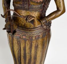 Handcrafted Dark Finish Brass Lady Statue in Tribal Art in Pair