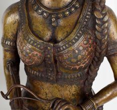 Handcrafted Dark Finish Brass Lady Statue in Tribal Art in Pair