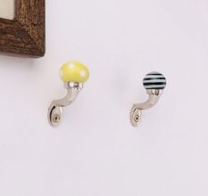 Multicolor Ceramic Metal Wall Hooks With Silver Finish-Pack of 6