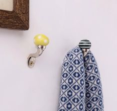 Multicolor Ceramic Metal Wall Hooks With Silver Finish-Pack of 6